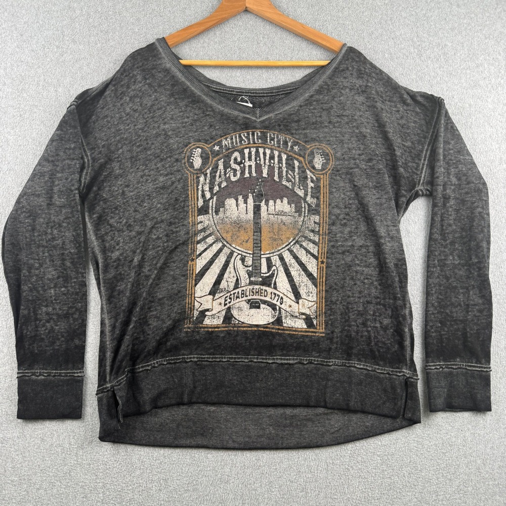 Maurices Sweatshirt Womens L Gray Nashville Music City Graphic Long Sleeve